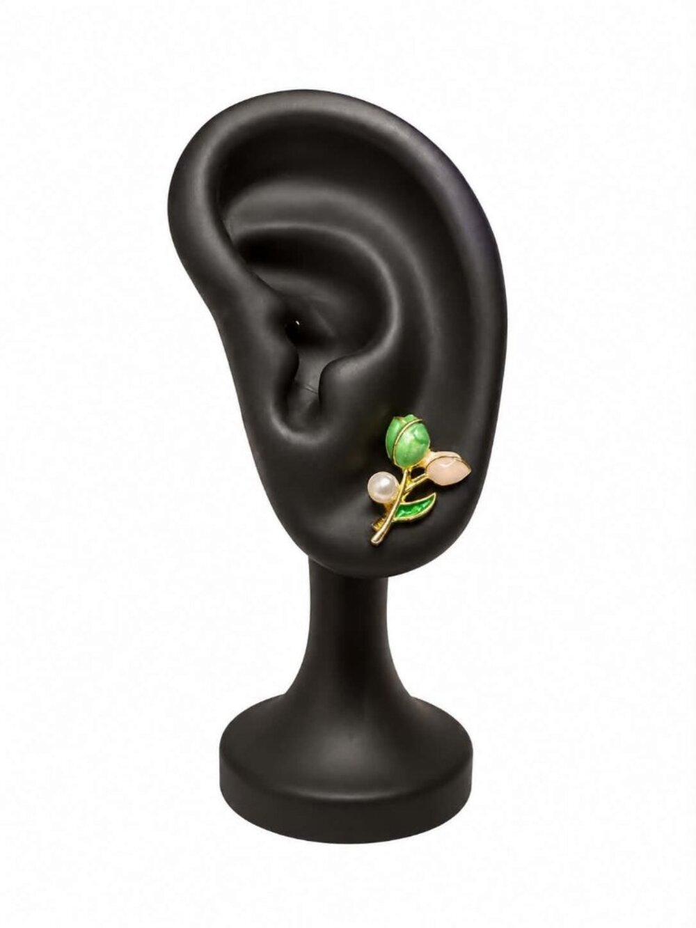 Gold Tone Green and Blush Floral Stud Earrings